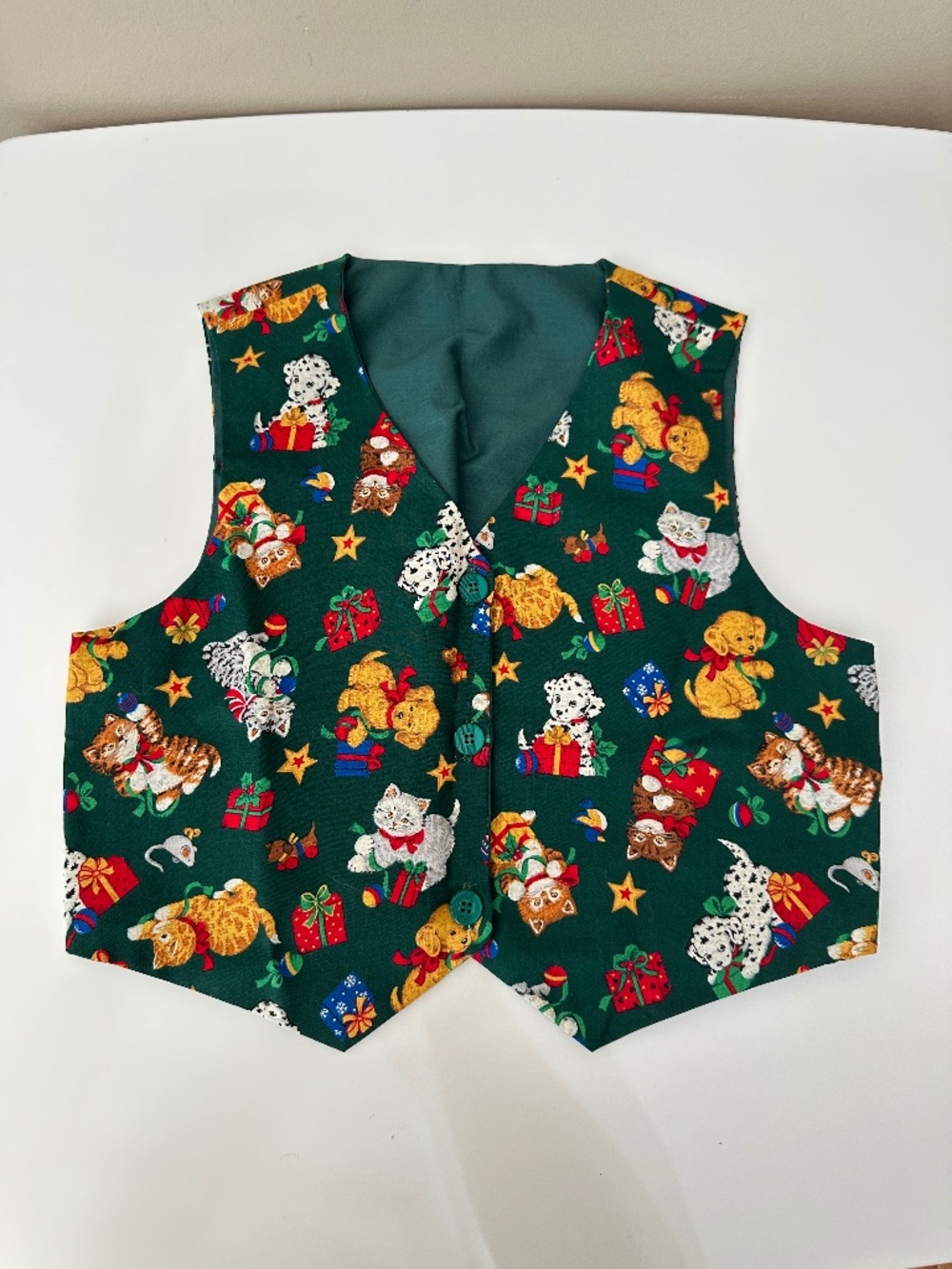 Vintage Christmas Cat and Dog Pattern Vest for Toddlers or Kids 3T - 5T